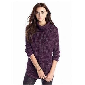Free People Dylan Tweedy Long-Sleeve Cowl-Neck Sweater Purple XS